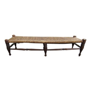 Antique Hitchcock Rush and Wood Double Farmhouse Footstool For Sale
