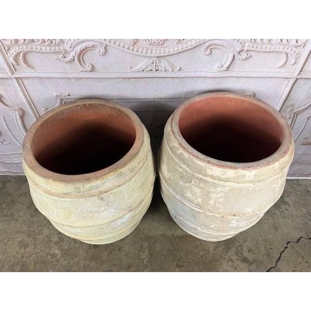 Pair of French Style Olive Jar Planters - Terracotta Barrel Pots For Sale In Los Angeles - Image 6 of 13