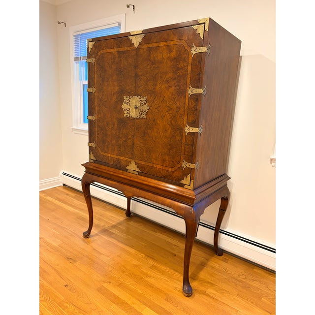 1980s Burl Walnut Chinoiserie Style Media / Bar Cabinet For Sale - Image 18 of 18