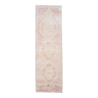 1970s Vintage Handmade Wool Cotton Pink Runner Rug For Sale