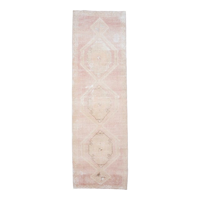 1970s Vintage Handmade Wool Cotton Pink Runner Rug For Sale