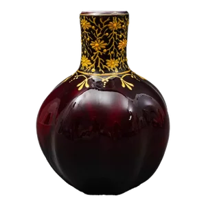 Mid 20th Century Bohemian Ox Blood Red Floral Gilded Cased Art Glass Vase