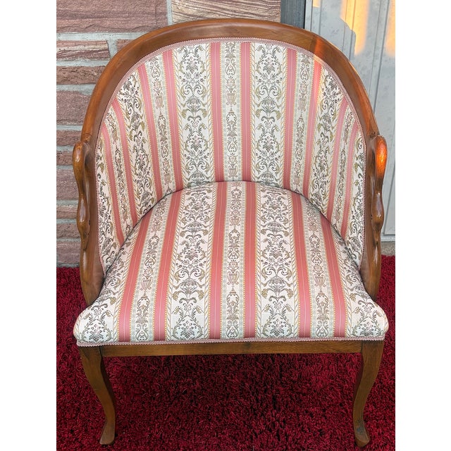 Charles X Style Wooden Armchair with Fabric Upholstery, 1960s For Sale - Image 3 of 8