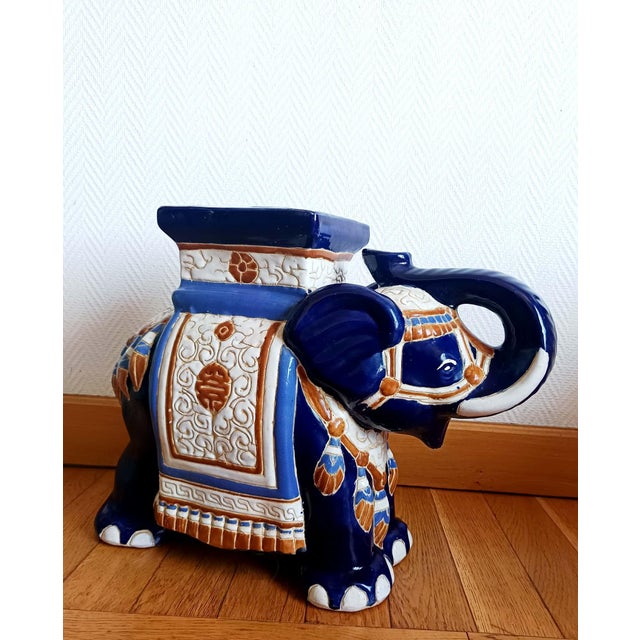 Blue Ceramic Elephant Plant Stand, 1950s For Sale - Image 3 of 7