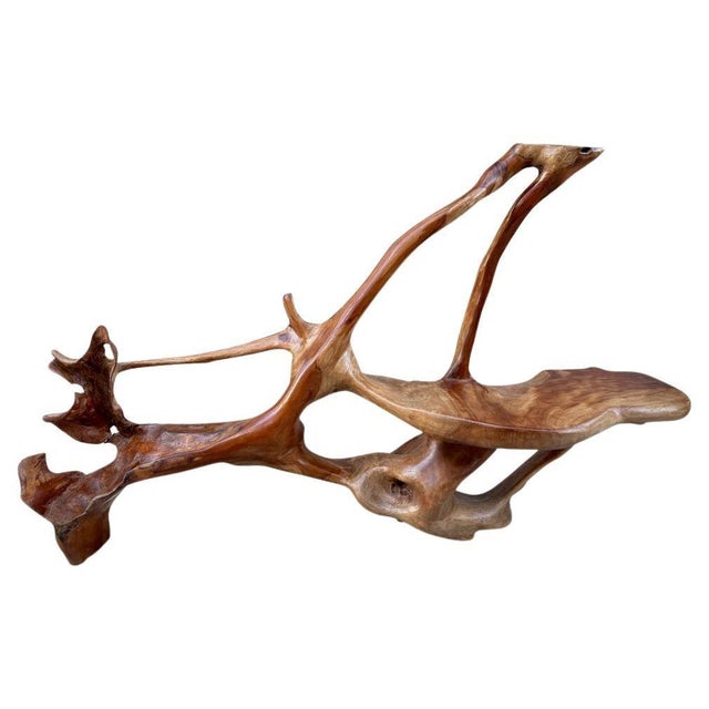 One of a kind beautiful sculptural art piece or bench made from century old mahogany wood. Sanded and finished with a...