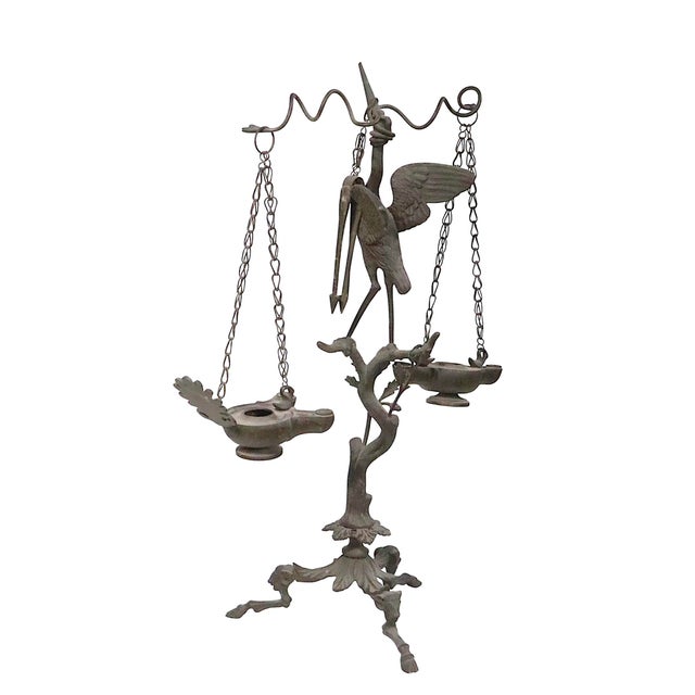 19th C. Grand Tour Candlesticks Bronze Heron Oil Lamps Made in Italy For Sale - Image 4 of 18
