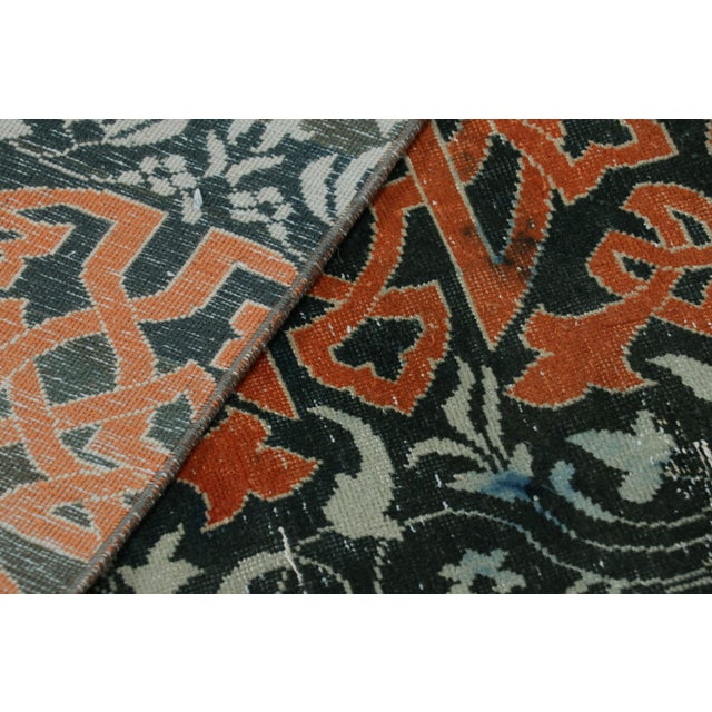 Textile Vintage Hereke Rug in Teal With Orange Arabesque Medallions | Rug & Kilim For Sale - Image 7 of 7