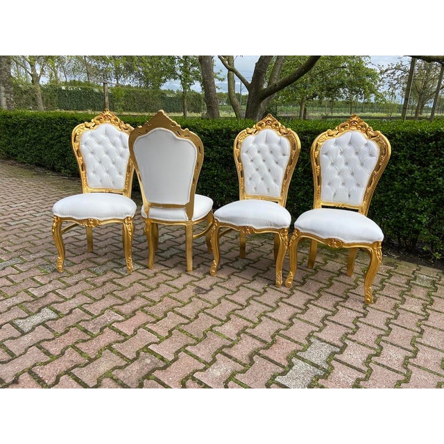 Late 20th Italian Baroque Gold Beech Dining Chairs Set 4 For Sale - Image 4 of 14