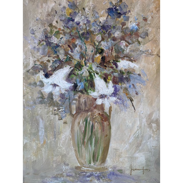 1980s 1980s Vintage Impressionist Bouquet- Still Life Floral Oil Painting by Jennifer For Sale - Image 5 of 12