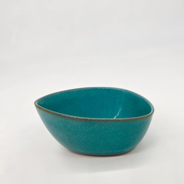 Vintage West Coast Pottery Bowl Traditional Turkish Turquoise Matte Glaze For Sale - Image 11 of 12