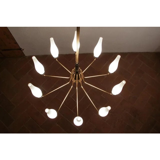 Italian Mid-Century Modern Ten Light Chandelier Attributed to Stilnovo, 1950s For Sale - Image 6 of 18