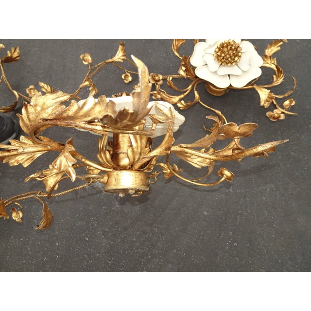 Pair Vtg Italian Hollywood Regency Gold Floral Wall Lights Sconce Made Italy #1 For Sale In Los Angeles - Image 6 of 12