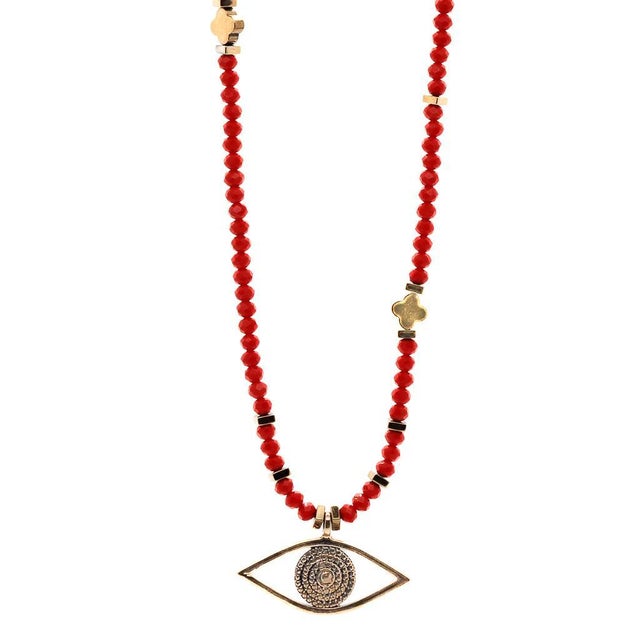 Christmas Vibe Watchful Evil Eye Pendant Red Beaded Necklace For Sale - Image 9 of 11