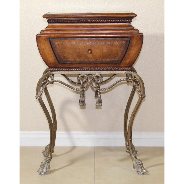 Enhance your space with this Maitland Smith vintage gilt steel rope vanity table, a beautifully designed piece that...