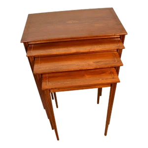 1920 Antique English Regency Mahogany Inlaid Set of 4 Nesting Tables