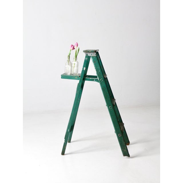 Vintage Painted Green Wood Ladder For Sale - Image 10 of 12