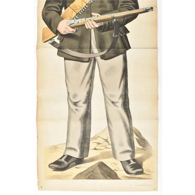 Large original antique chromolithograph poster composed of three attached sheets, measuring 162 x 68 cm in total. It...