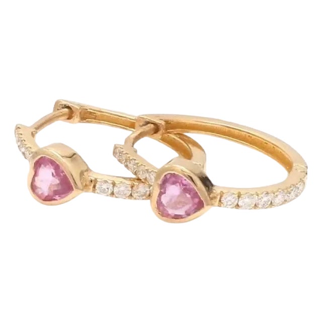 0.49 cts Natural pink sapphire & 0.18 cts diamond earrings in 14k gold For Sale