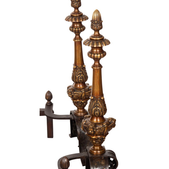 Traditional Renaissance Style Bronze Andirons - A Pair For Sale - Image 3 of 13