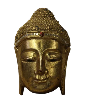 Handcrafted Painted Wood Serene Meditate Sakyamuni Buddha Face Sculpture