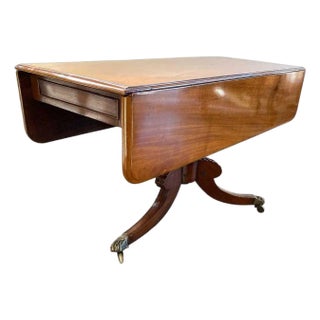 19th Century English Regency Flame Mahogany Drop-Leaf Pembroke Pedestal Table For Sale