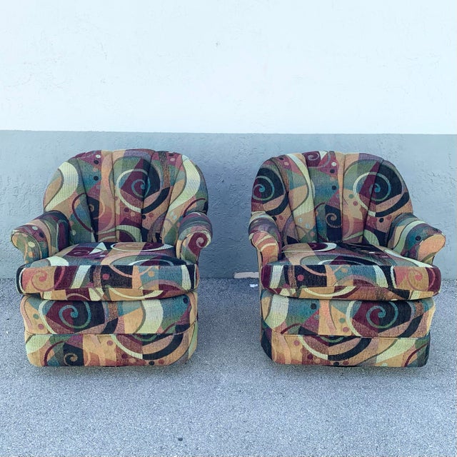 Late 20th Century Vintage Postmodern Clam Shell Swivel Rocking Chairs - A Pair For Sale - Image 5 of 7