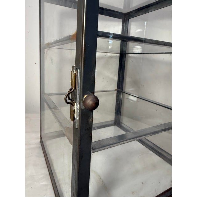 Antique Handmade Metal Glass Countertop Store Display Show Case Sliding Shelves For Sale - Image 10 of 14