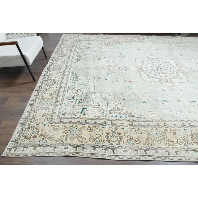 1970s Vintage Persian Handmade Wool Cotton Beige Area Rug For Sale - Image 9 of 11