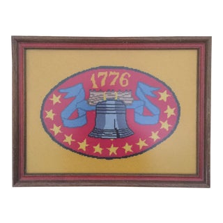 Vintage Americana Patriotic Liberty Bell 1776 Framed Needlepoint Art For Sale