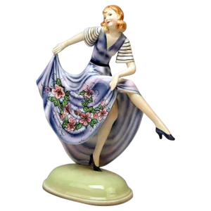 Model 6704 Lady Dancer with Flower Patterned Dress by Dakon for Goldscheider, Vienna, Austria, 1930s