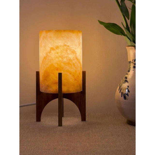 Comet pairs a hand-carved Egyptian alabaster shade with a geometric walnut base, combining contemporary form with...