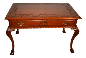 1900s Antique English Chippendale Carved Mahogany Claw Foot Writing Desk