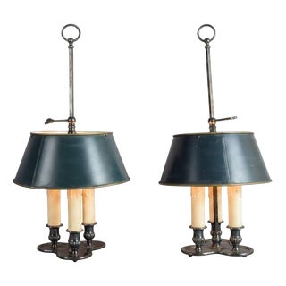 French Bouillotte Lamps in Silvered Metal, 1940s, Set of 2 For Sale