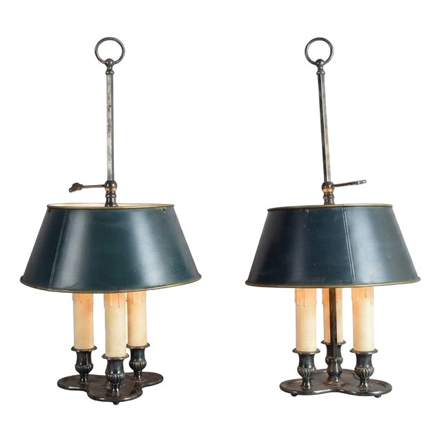 French Bouillotte Lamps in Silvered Metal, 1940s, Set of 2 For Sale