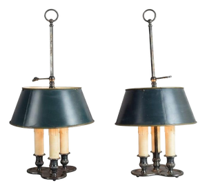 French Bouillotte Lamps in Silvered Metal, 1940s, Set of 2