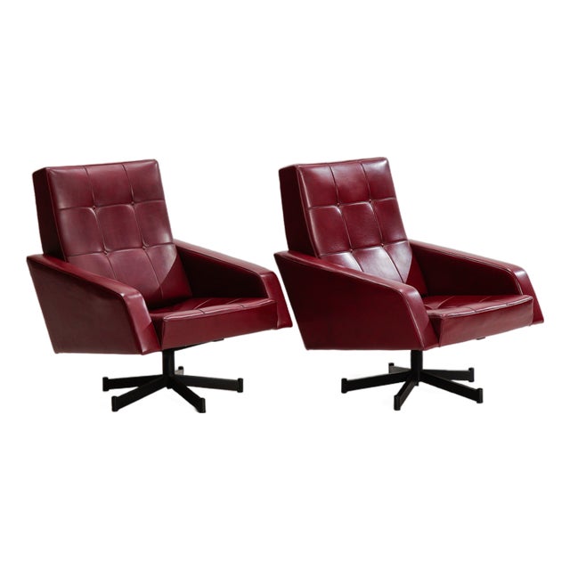 Vintage Lounge Chairs in Leatherette, 1950s, Set of 2 For Sale