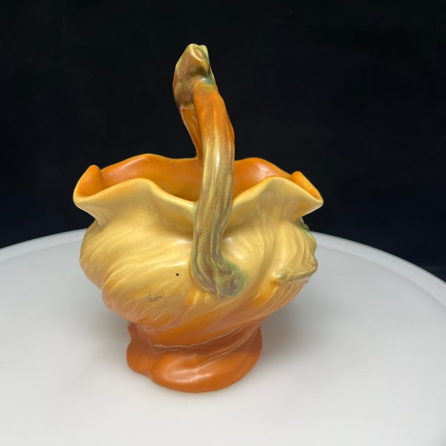 1930s Vintage Weller Pottery Cameo With White Rose Planter Bowl With Handle For Sale - Image 5 of 9