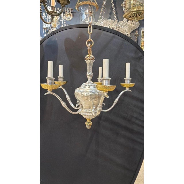 Silver 1900 Caldwell Silver and Gild Bronze Chandelier 5 Lights For Sale - Image 8 of 8