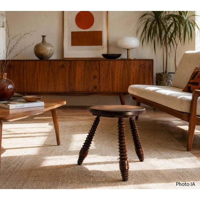 Three Legs Stool Round Oak in the style of Dudouyt, France, 1950 For Sale - Image 10 of 11