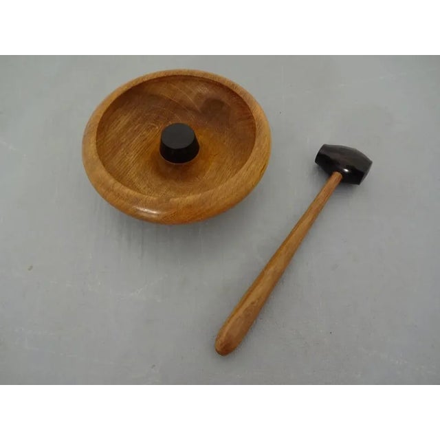 1960s Vintage Danish Oak & Rosewood Nutcracker Bowl & Hammer Set, 1960s For Sale - Image 5 of 18