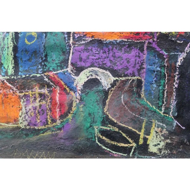 The vision of St. John Paper, pastel, 16x23 cm It presents a colorful cityscape on a dark background, the use of pastels...
