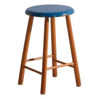 Vintage Wooden Stool with Round Seat, Central Europe, 1950 For Sale