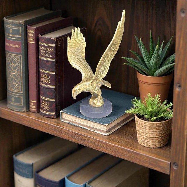 Vintage Brass Eagle on Marble Base 9.5" Patriotic Desk Sculpture For Sale - Image 4 of 10