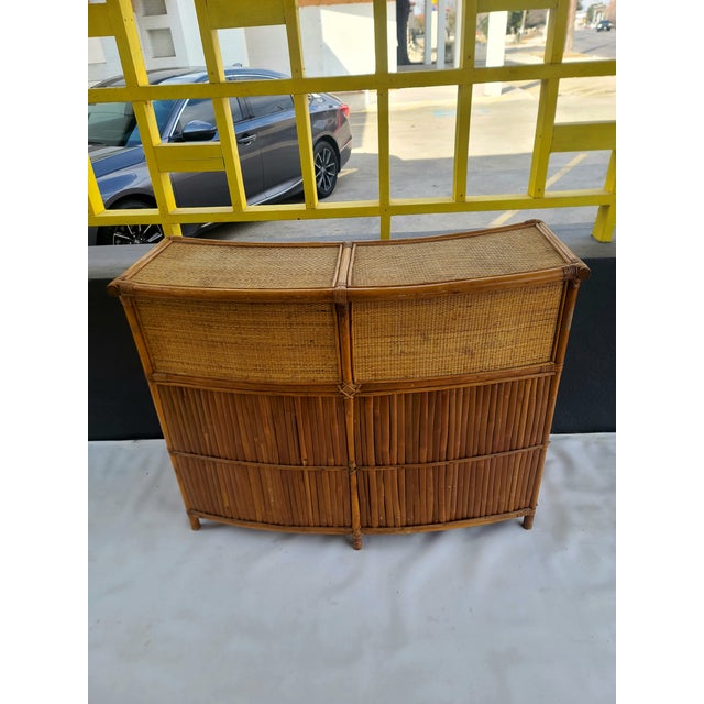 Mid-Century Modern Vintage Bamboo Cane Curved Tiki Bar For Sale - Image 3 of 10