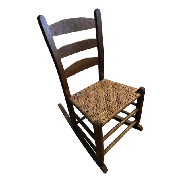Small Antique Child's Cane and Oak Rocking Chair For Sale