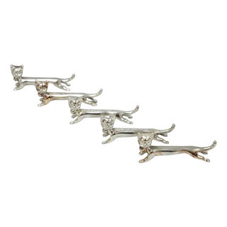 Vintage Art Deco Small Silver Plated Metal Figural Cat Knife Rests - Set of 5 For Sale