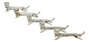 Vintage Art Deco Small Silver Plated Metal Figural Cat Knife Rests - Set of 5