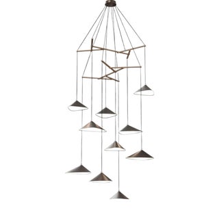 Emily V10 Vertical Chandelier in Steel with Dark Bronze Finish by Moss Objects For Sale