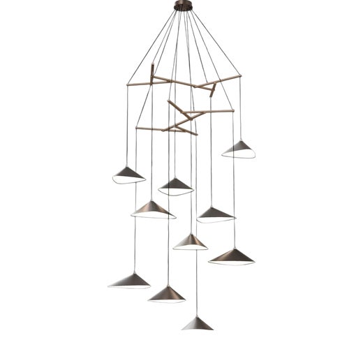 Emily V10 Vertical Chandelier in Steel with Dark Bronze Finish by Moss Objects For Sale