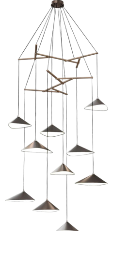Emily V10 Vertical Chandelier in Steel with Dark Bronze Finish by Moss Objects